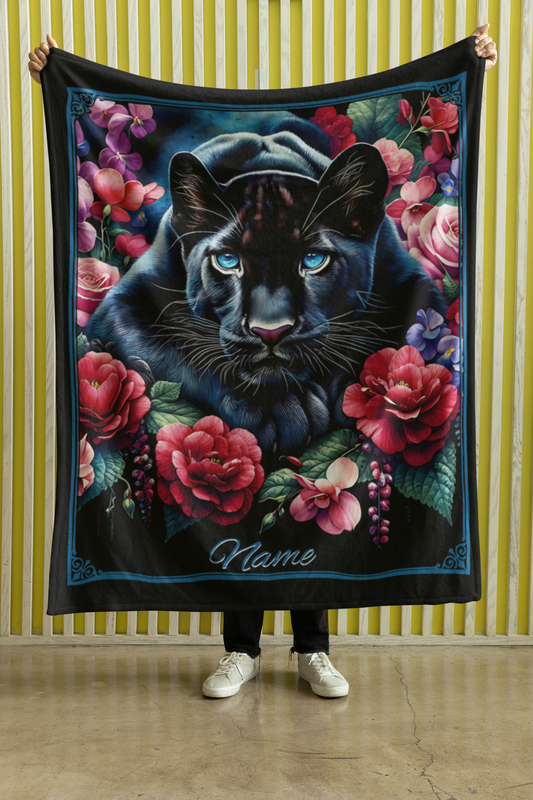 Personalized Midnight Blooms Black Panther Throw Blanket