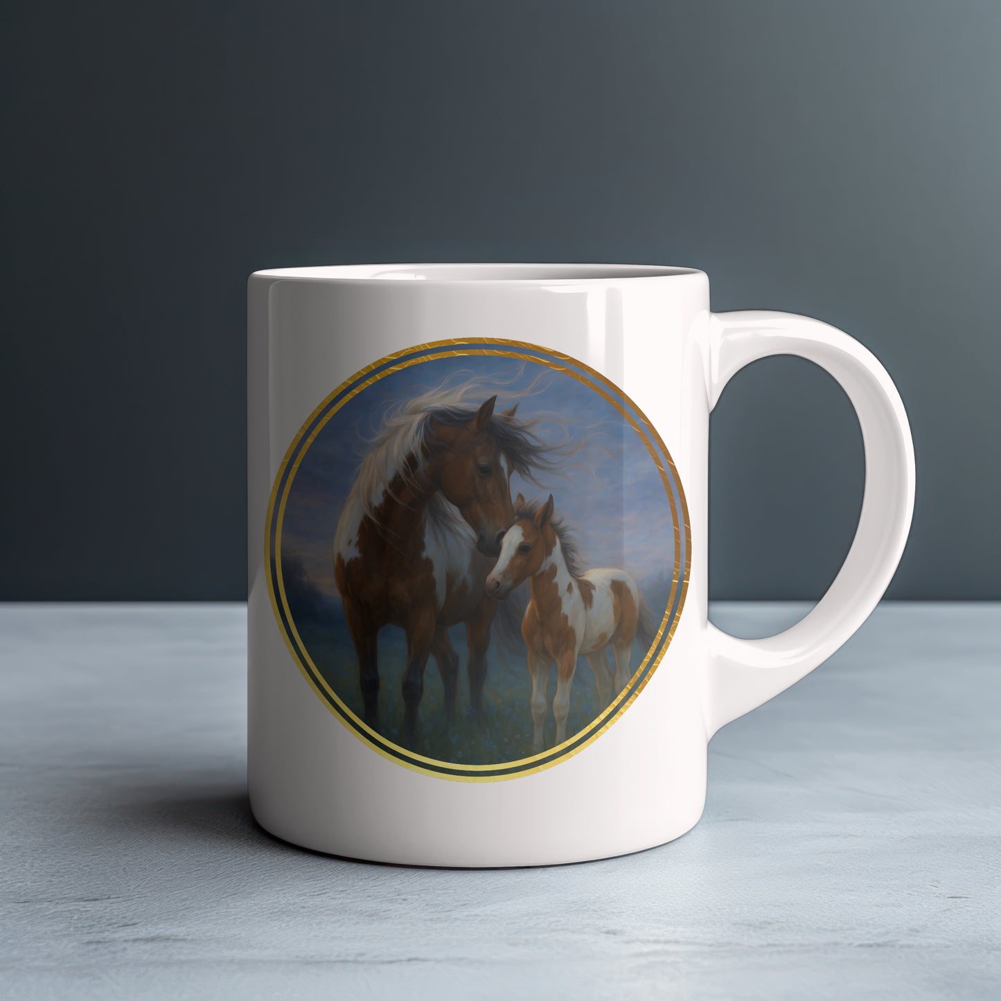 Pinto Horse Mare & Colt Personalized White Glossy Mug