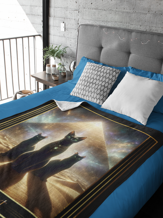 Personalized Egyptian Goddess Bast with Sacred Cats and Pyramid Throw Blanket — Custom Name Gift