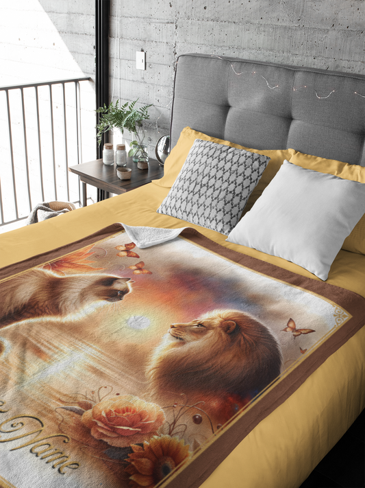 Personalized Ragdoll Cat & Lion Reflection Throw Blanket — Custom Name Gift