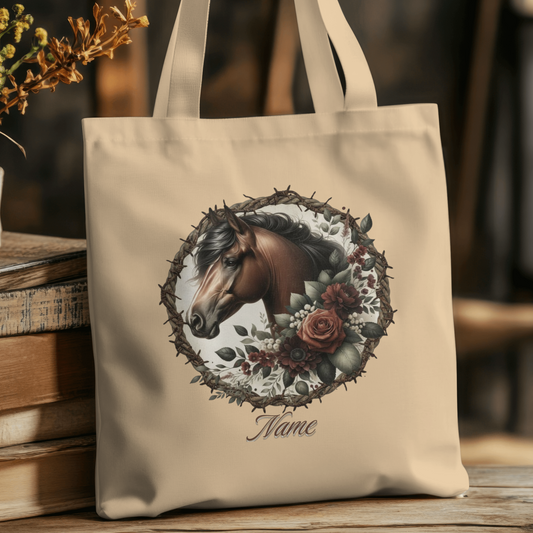 Personalized Red Bay Horse in Rope & Barbwire Wreath Eco Tote Bag