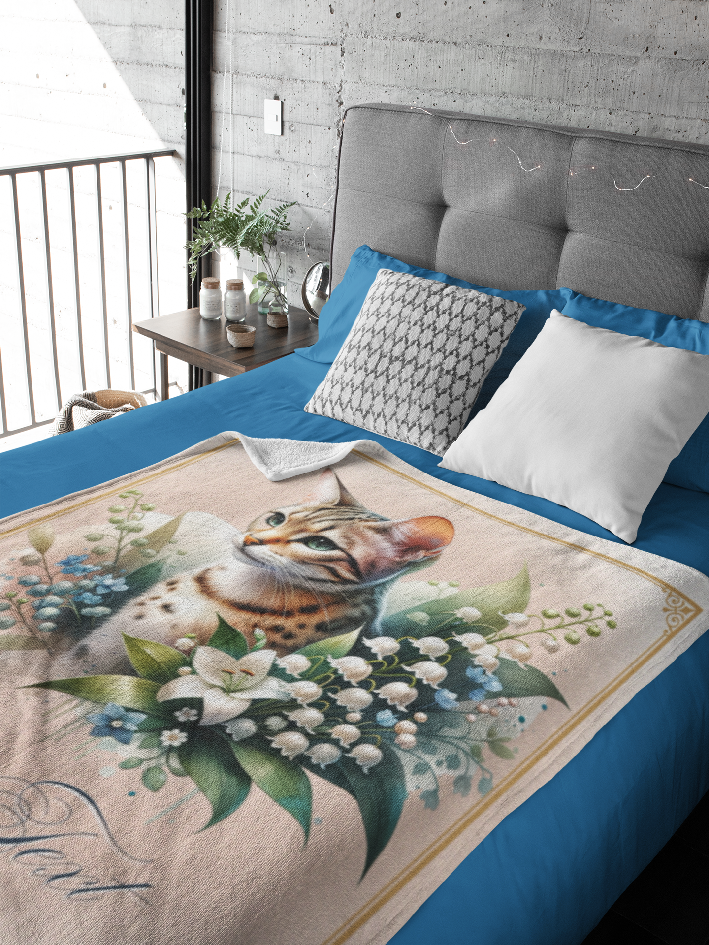 Personalized Orange Tabby Cat with Lilies Throw Blanket — Custom Name Gift