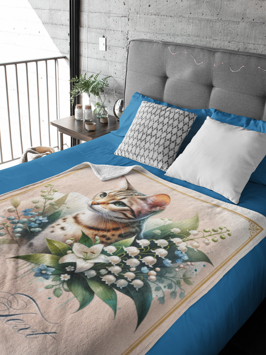Personalized Orange Tabby Cat with Lilies Throw Blanket — Custom Name Gift
