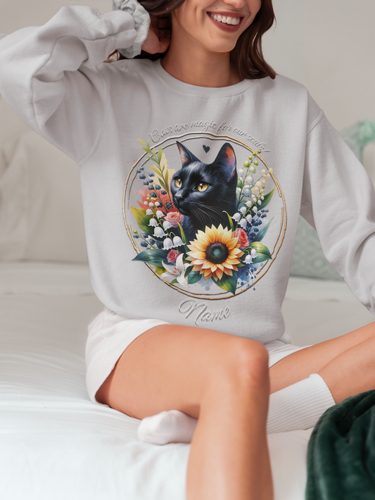 Shorthaired Black Cat with Sunflower Personalized Sweatshirt
