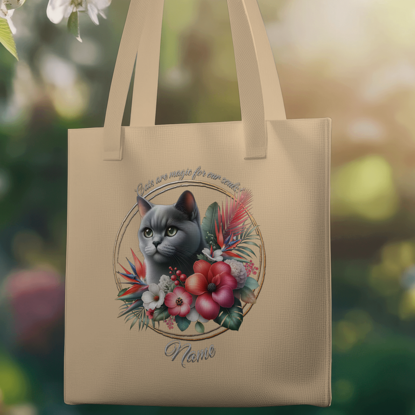 Personalized Shorthaired Grey Cat Eco Tote Bag