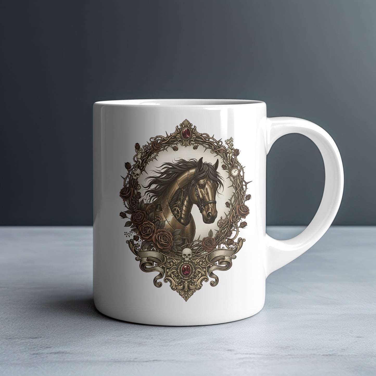 Steampunk Horse Personalized White Glossy Mug