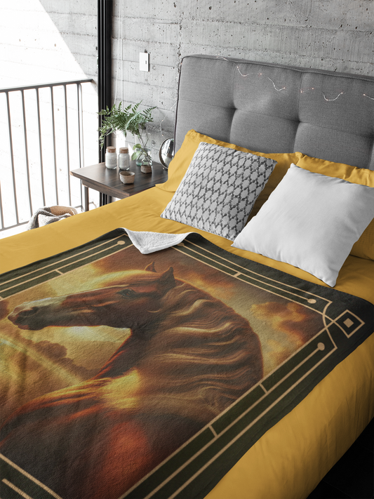 Personalized Sunset Chestnut Horse Throw Blanket - 50"x60" Custom Name Blanket