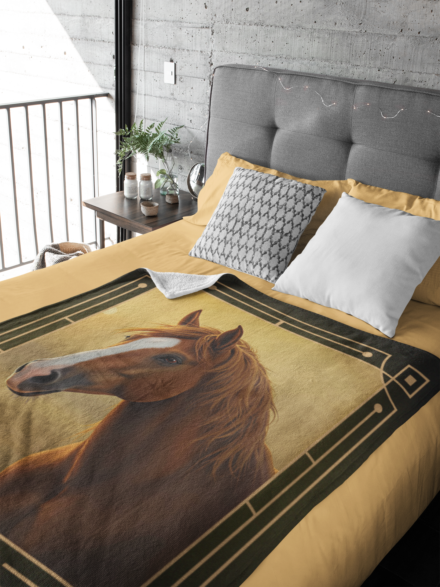 Personalized Chestnut Horse Smoky Sunset Lake Throw Blanket - 50"x60" Custom Name Blanket