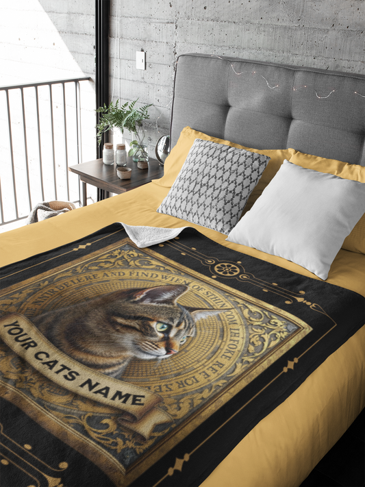Personalized Brown Tabby Cat Throw Blanket — Custom Name Gift