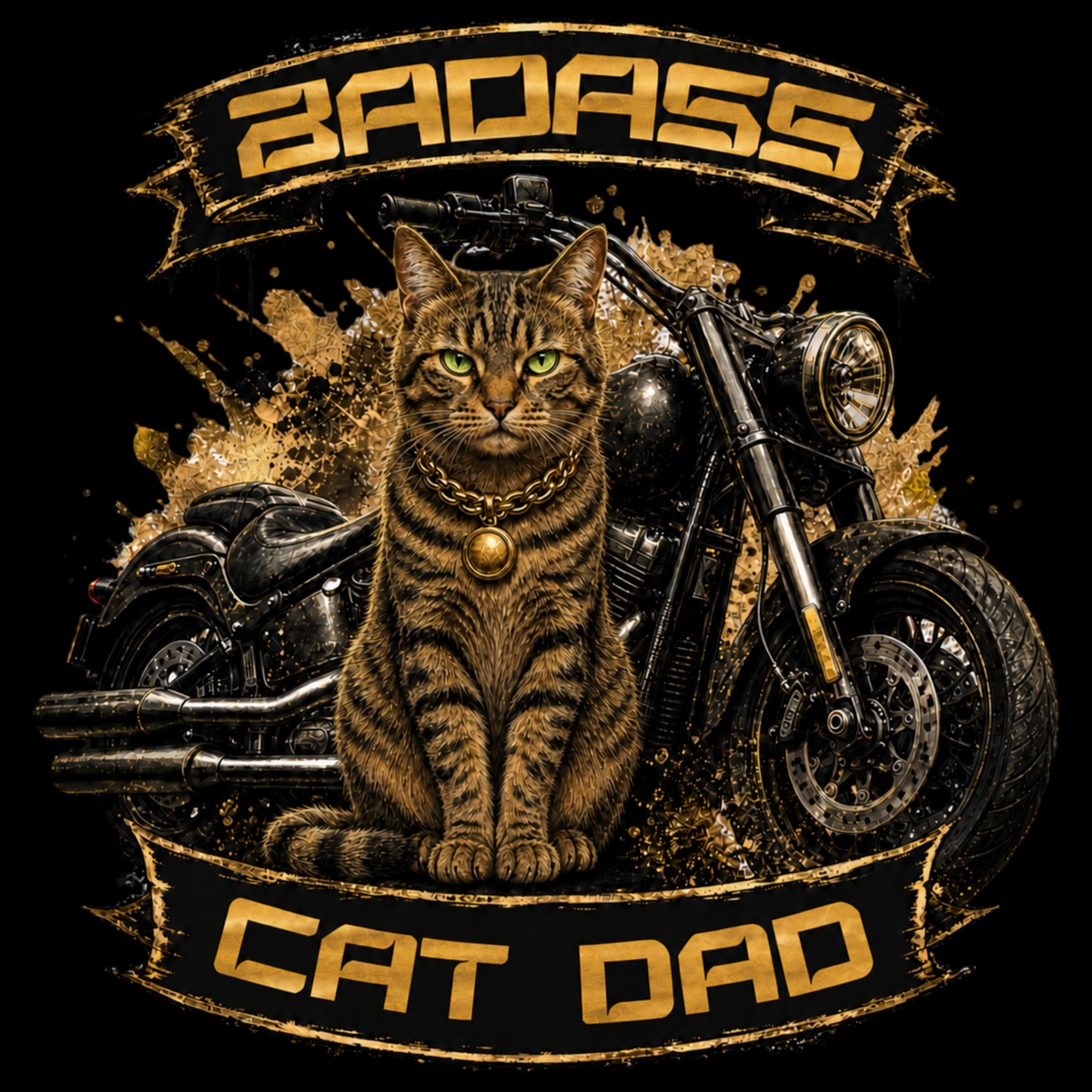Brown Tabby Badass Cat Dad Biker Classic Tee