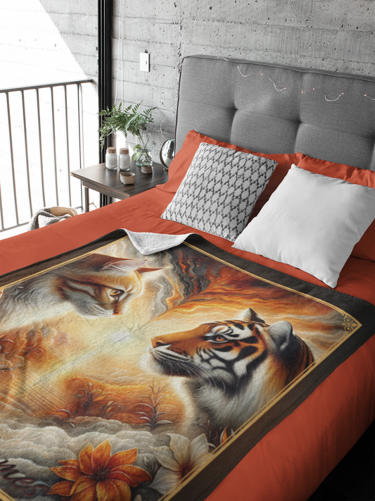 Personalized Tabby Cat & Tiger Couple Throw Blanket — Custom Name Gift