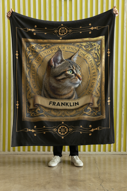 Personalized Brown Tabby Cat Throw Blanket — Custom Name Gift