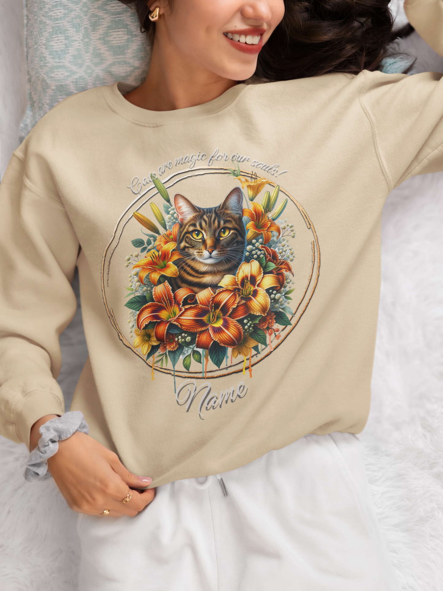 Tabby with Lilies Personalized Sweatshirt