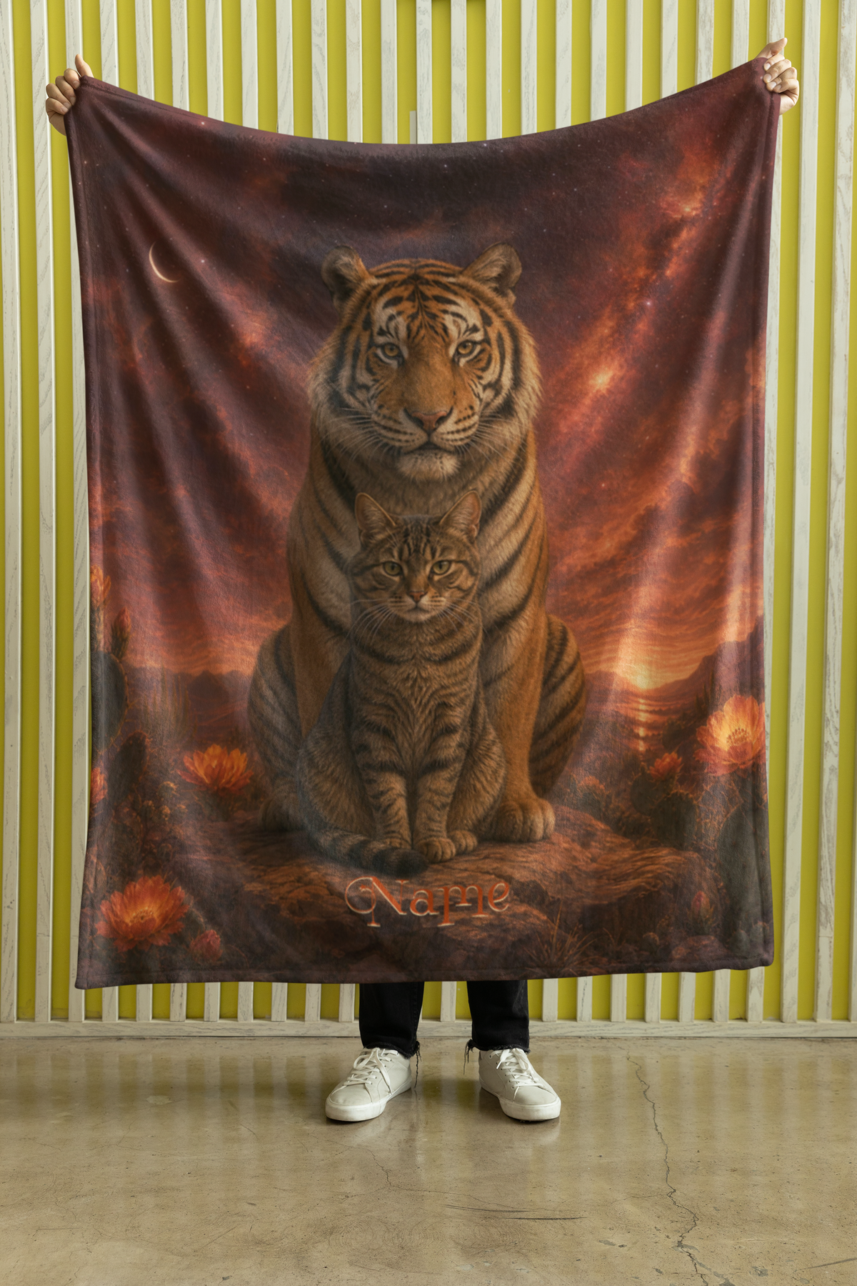 Personalized Brown Tabby with Guardian Tiger Desert Throw Blanket