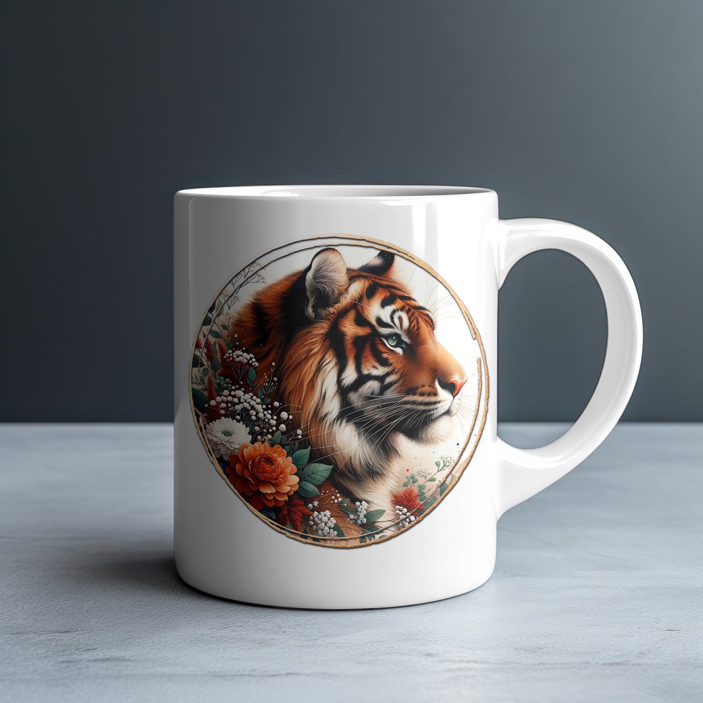 Personalized Bengal Tiger with Roses Mug — Custom Name Gift