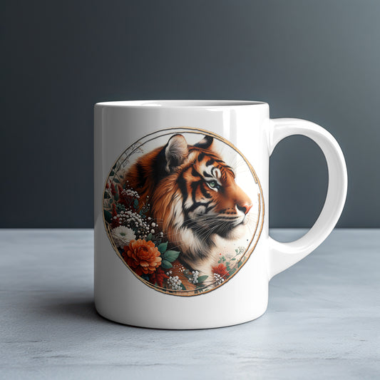 Personalized Bengal Tiger with Roses Mug — Custom Name Gift