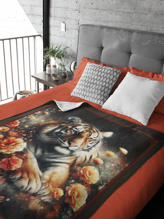 Personalized Autumn Blooms Tiger Throw Blanket