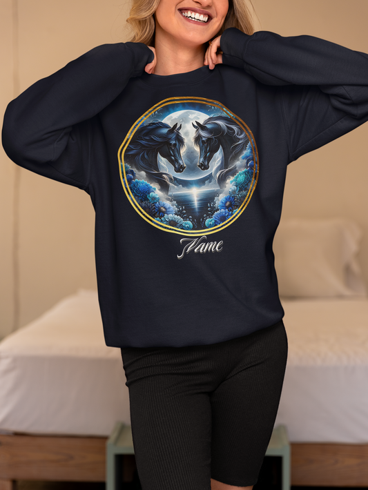 Two Black Horses Full Moon Personalized Sweatshirt
