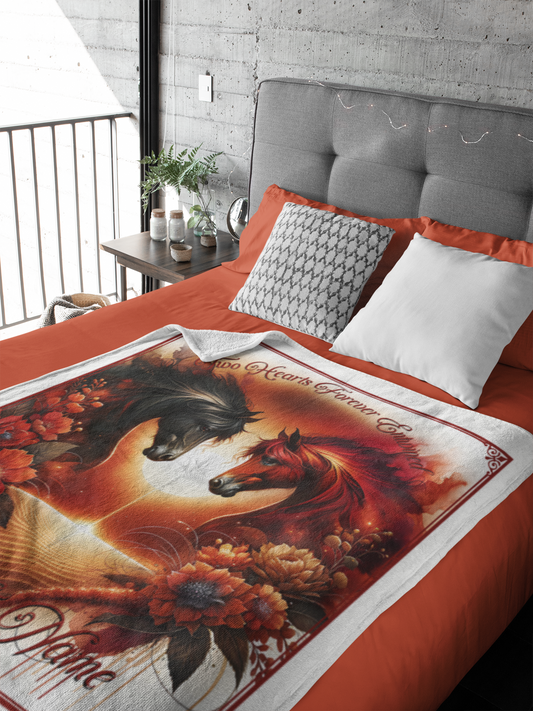 Personalized Black and Red Arabian Horses Sunrise Throw Blanket - 50"x60" Custom Name Blanket