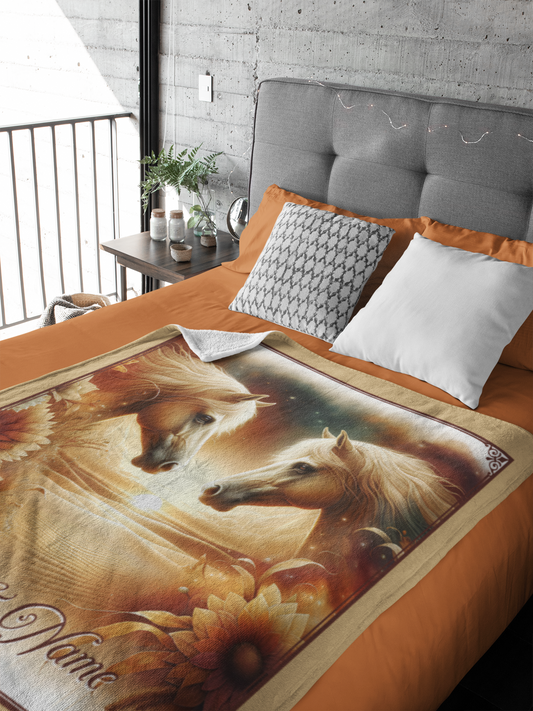 Personalized Two Palominos Sunset Throw Blanket - 50"x60" Custom Name Blanket