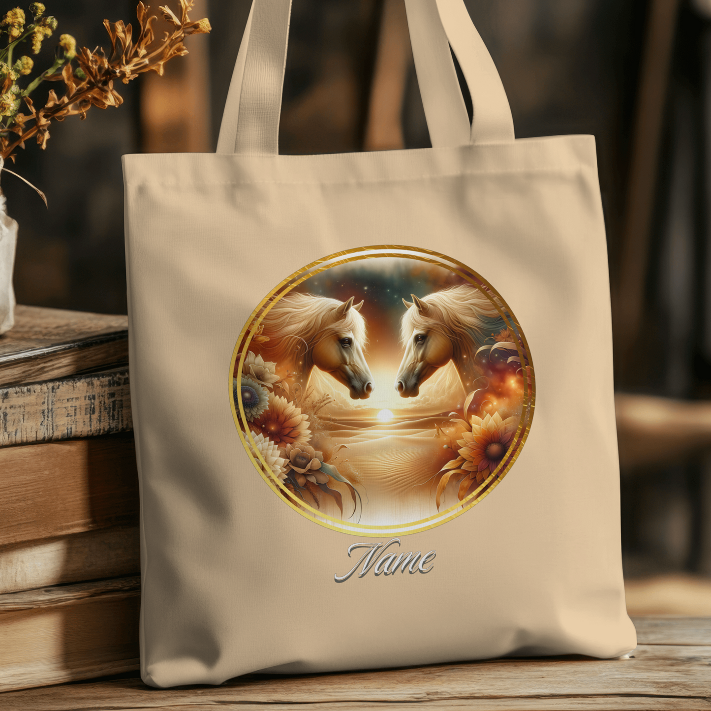 Personalized Two Palomino Horses Sunset Eco Tote Bag