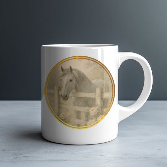 Vintage Style Grey Horse Personalized White Glossy Mug