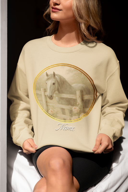Vintage Look Grey Horse Personalized Sweatshirt