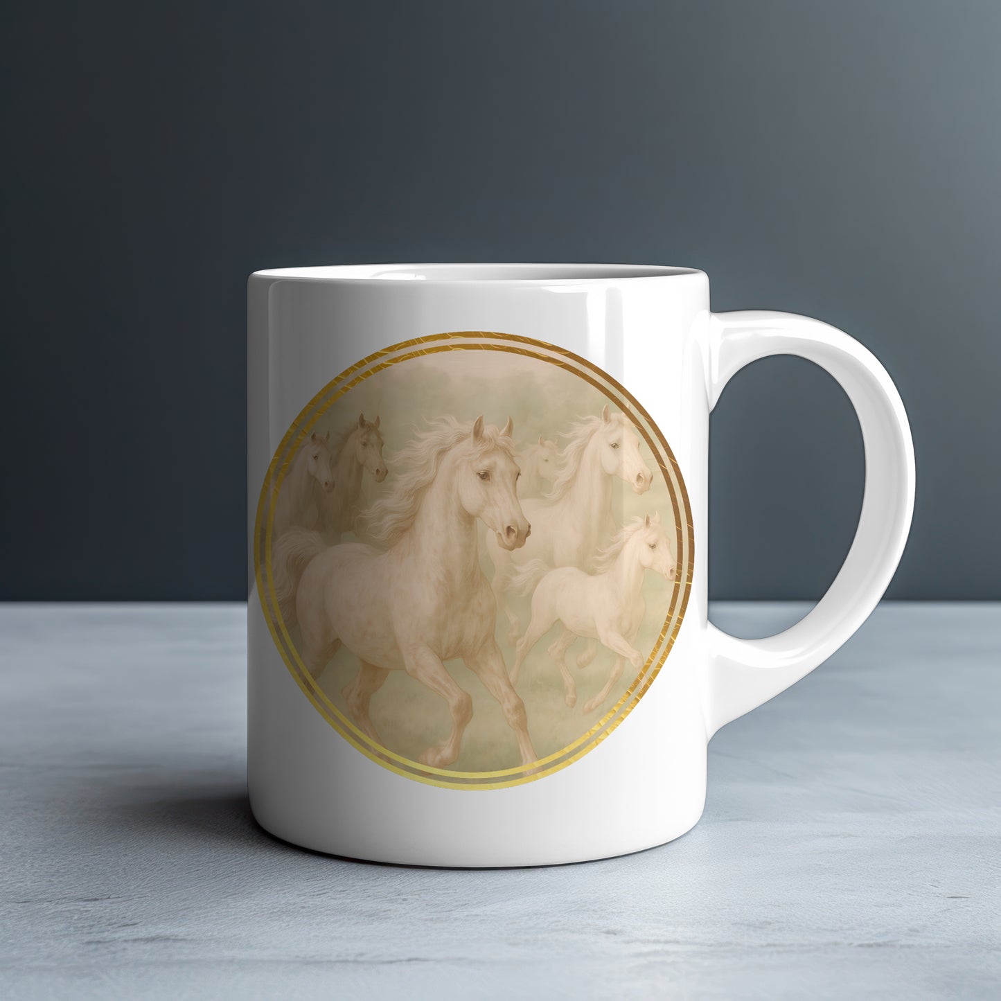 Vintage Style Horse Herd Personalized White Glossy Mug