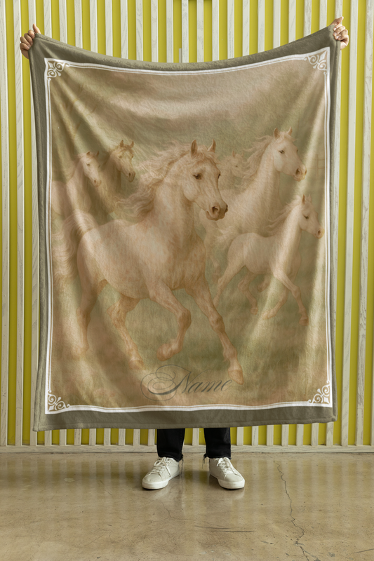 Personalized Vintage Style Horse Herd Throw Blanket - 50"x60" Custom Name Blanket