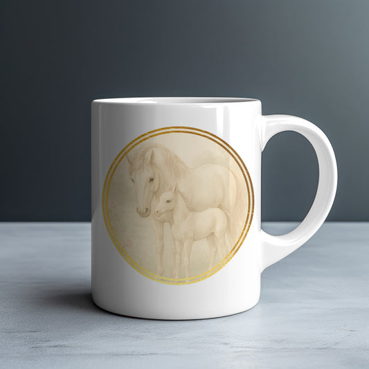Vintage Style Mare & Colt Personalized White Glossy Mug