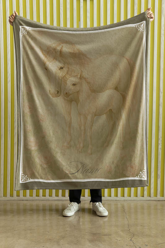 Personalized Vintage Look Mare and Colt Throw Blanket - 50"x60" Custom Name Blanket