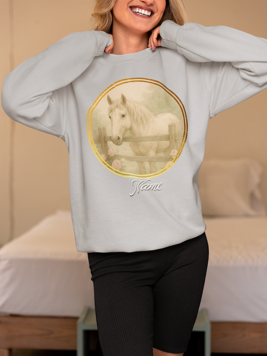Vintage Look White Horse Personalized Sweatshirt