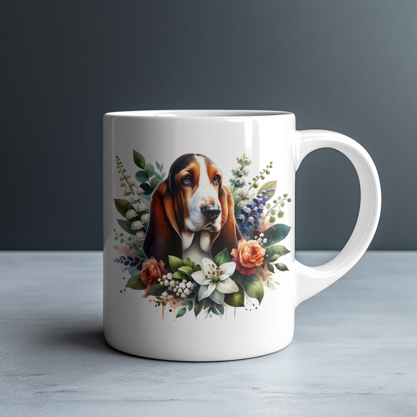 Basset Hound Personalized White Glossy Mug