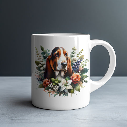 Basset Hound Personalized White Glossy Mug