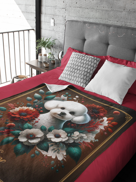 Personalized Bichon Frisé with Flowers Throw Blanket - 50"x60" Custom Name Blanket