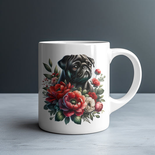 Black Pug Personalized White Glossy Mug