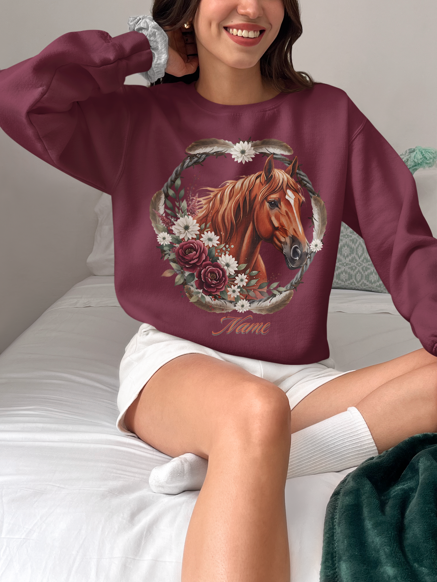 Chestnut Horse in Rope Wreath Personalized Sweatshirt