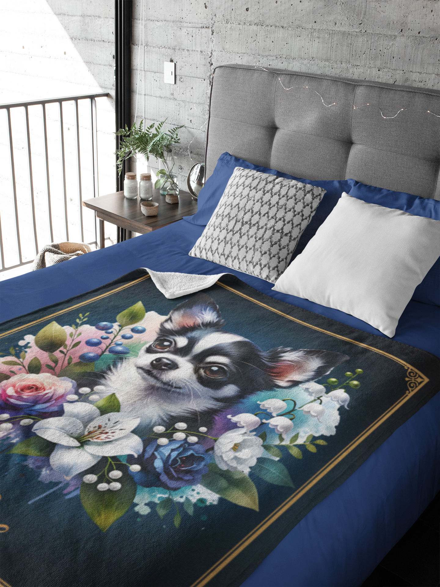 Personalized Chihuahua with Flowers Throw Blanket - 50"x60" Custom Name Blanket