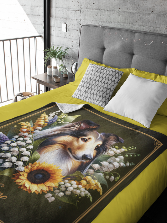 Personalized Collie with Flowers Throw Blanket - 50"x60" Custom Name Blanket