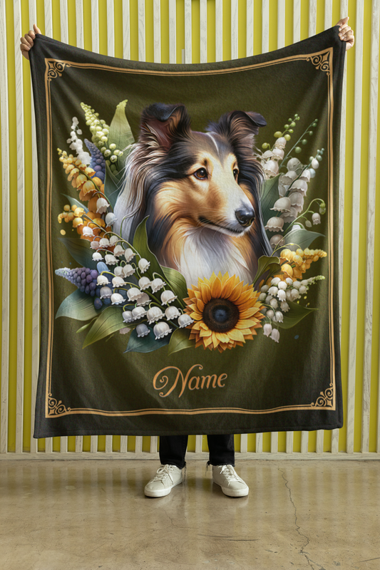 Personalized Collie with Flowers Throw Blanket - 50"x60" Custom Name Blanket