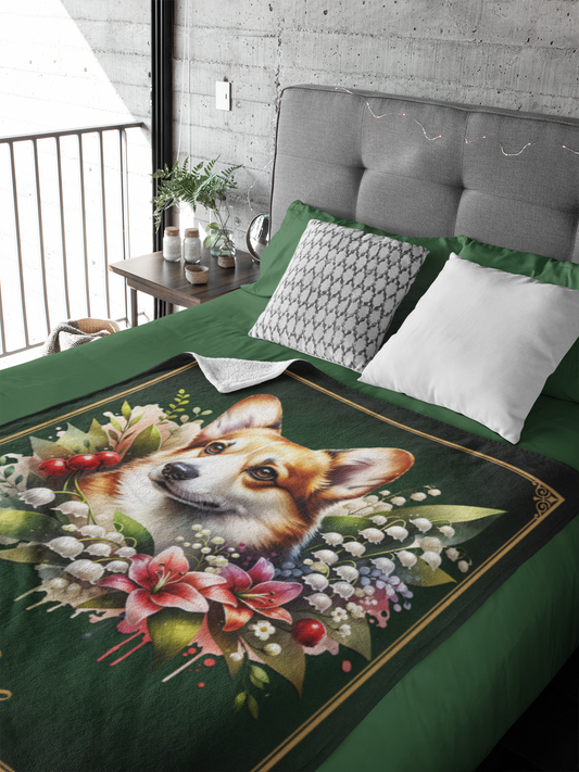Personalized Welsh Corgi with Flowers Throw Blanket - 50"x60" Custom Name Blanket