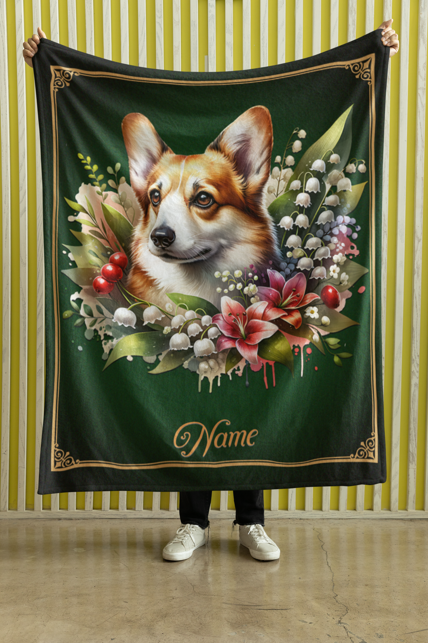 Personalized Welsh Corgi with Flowers Throw Blanket - 50"x60" Custom Name Blanket