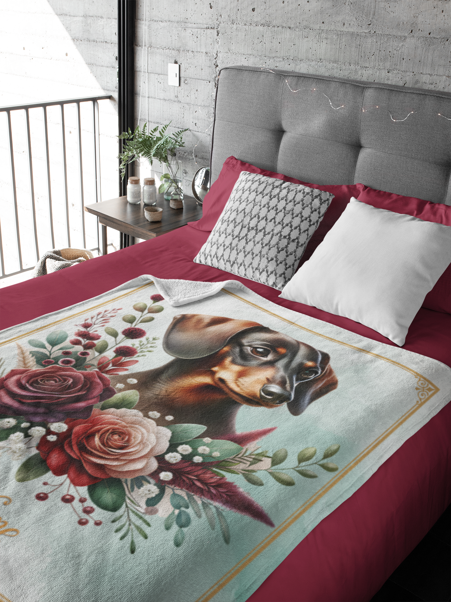 Personalized Dachshund with Flowers Throw Blanket - 50"x60" Custom Name Blanket