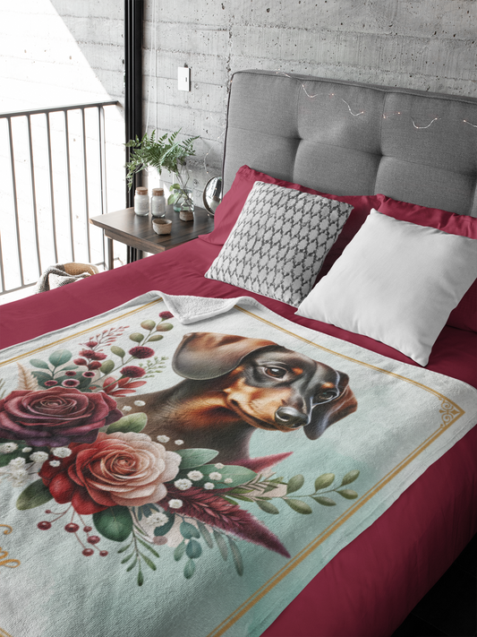 Personalized Dachshund with Flowers Throw Blanket - 50"x60" Custom Name Blanket