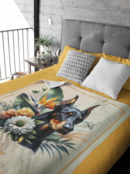 Personalized Doberman Pinscher with Flowers Throw Blanket - 50"x60" Custom Name Blanket
