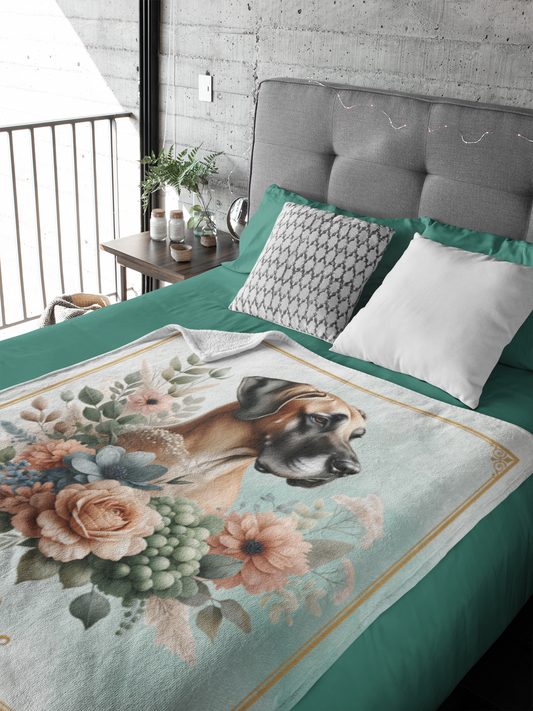 Personalized Great Dane with Flowers Throw Blanket - 50"x60" Custom Name Blanket