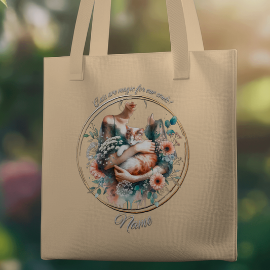 Personalized Watercolour Held White and Ginger Cat Eco Tote Bag