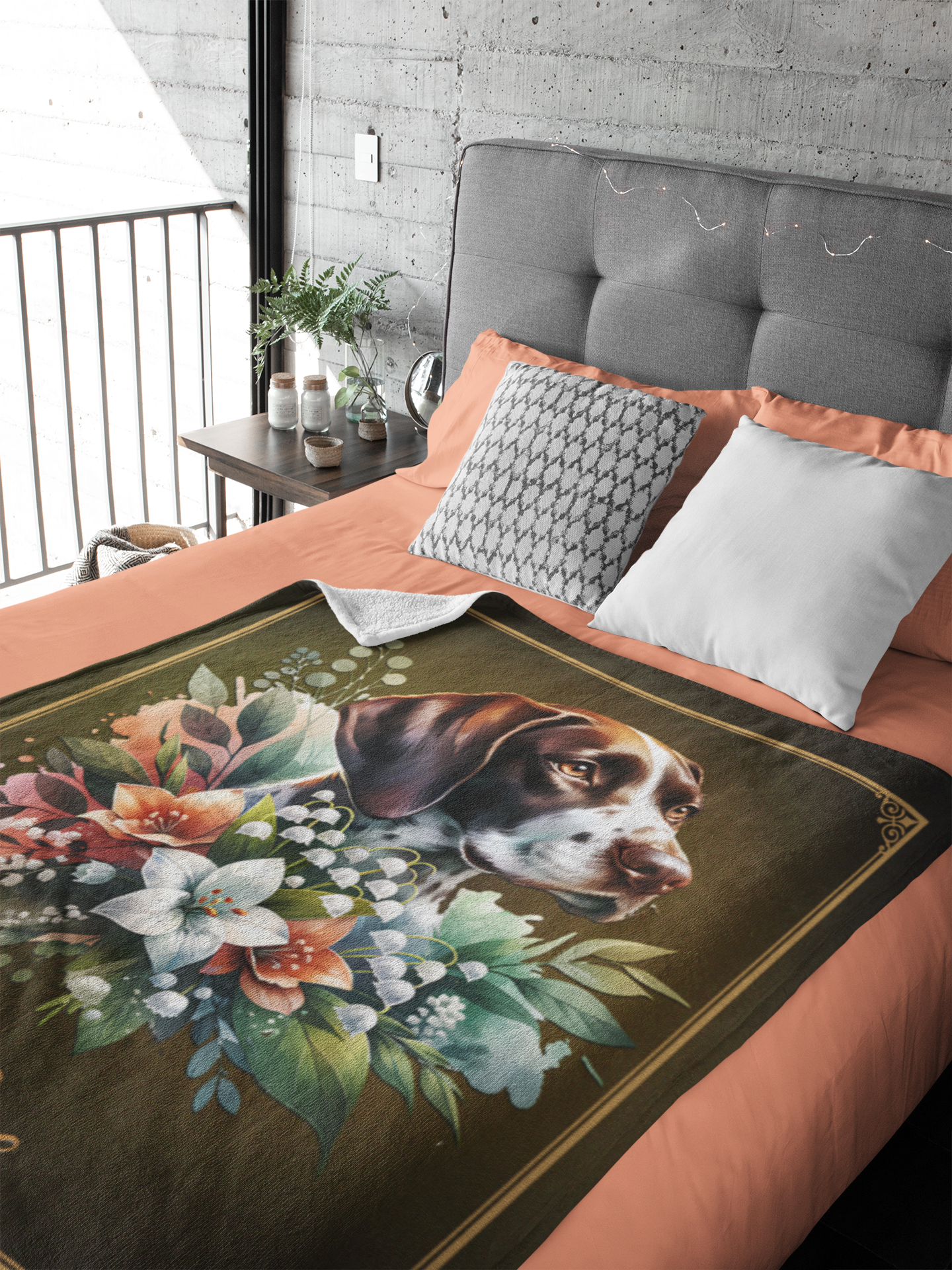 Personalized German Shorthaired Pointer with Flowers Throw Blanket - 50"x60" Custom Name Blanket