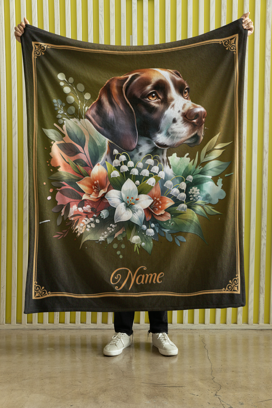 Personalized German Shorthaired Pointer with Flowers Throw Blanket - 50"x60" Custom Name Blanket