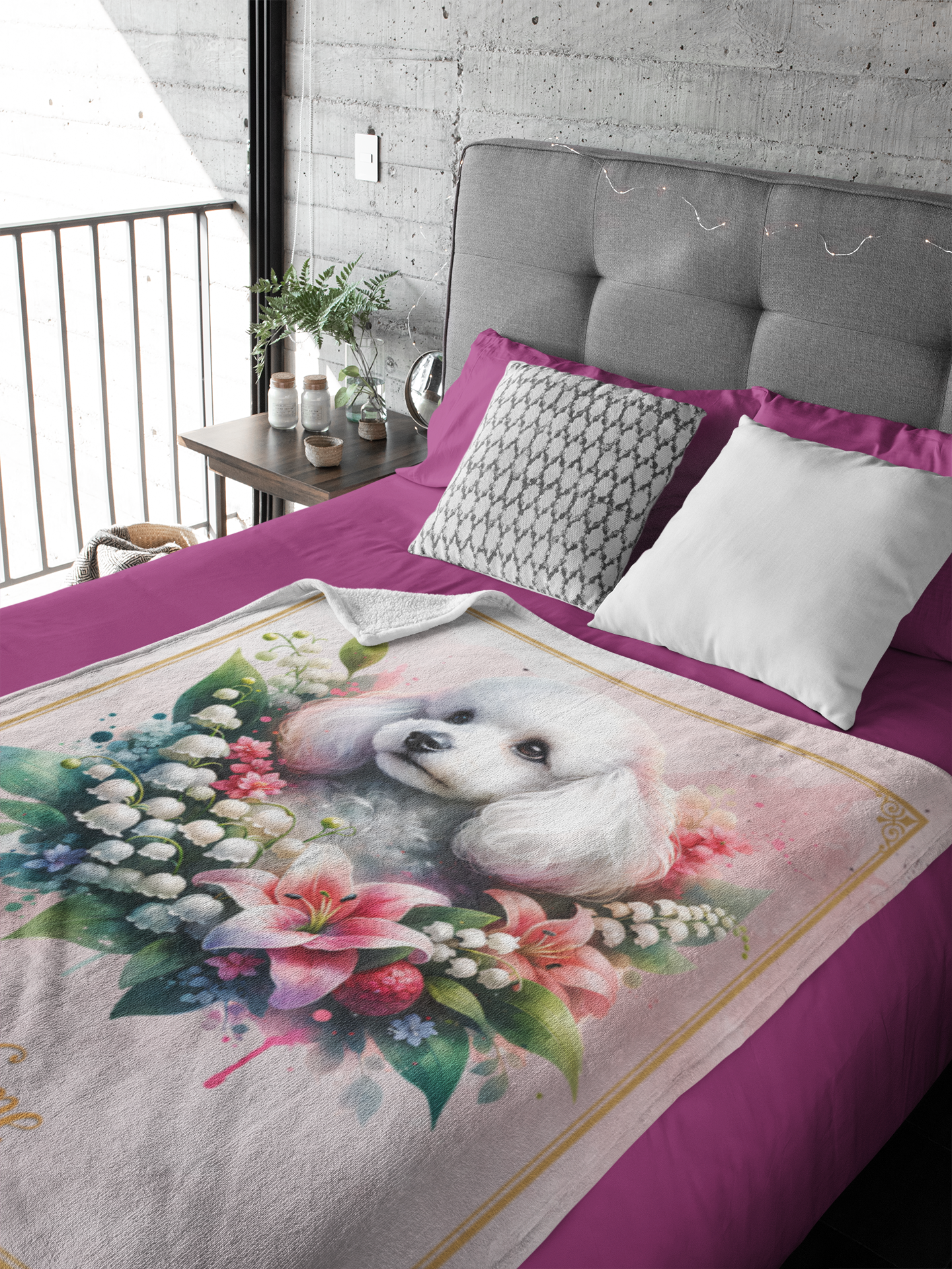 Personalized Toy Poodle with Flowers Throw Blanket - 50"x60" Custom Name Blanket